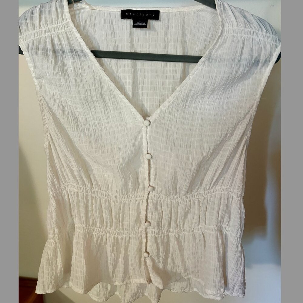 Sanctuary | White Sleeveless Button-Front Blouse | Size L